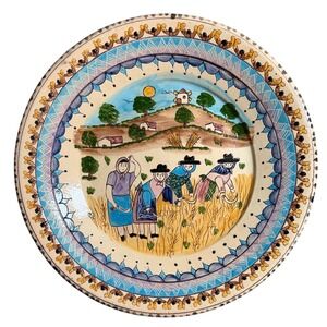 Vtg Beijinho S Pedro do Corval Portugal Hand Painted Folk Art Terracotta Plate